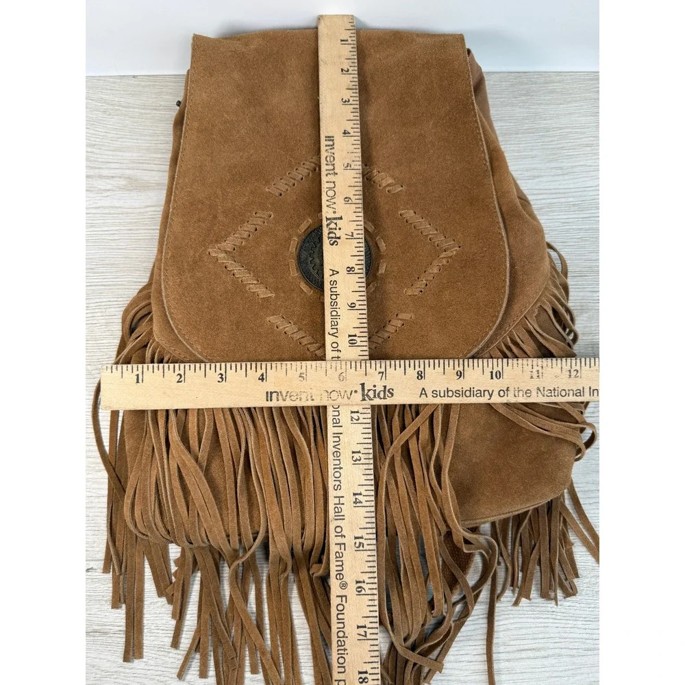 Brown Suede Fringe Backpack Boho Western Concho Whipstitch Festival Backpack Bag